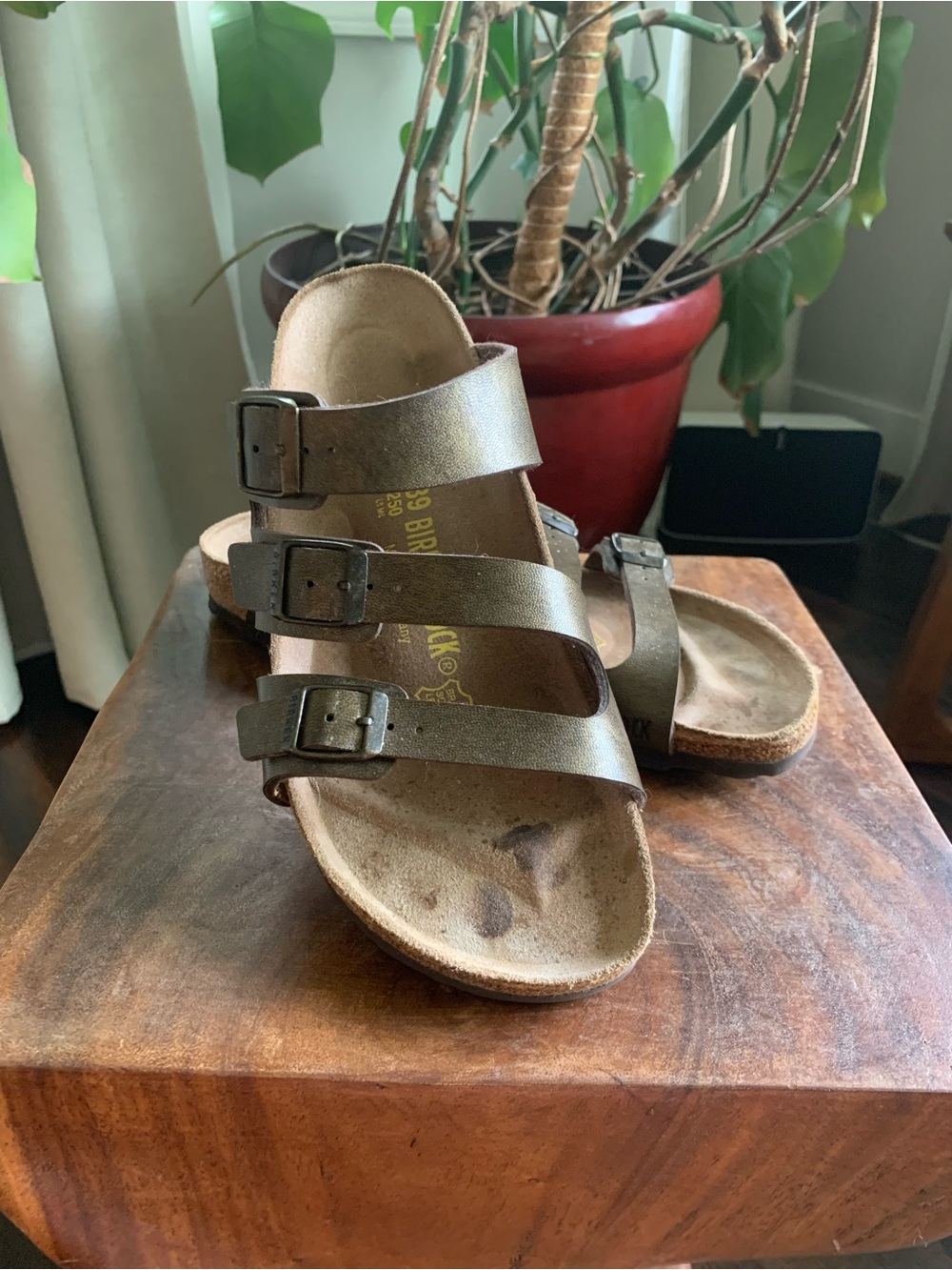 Birkenstock Women's Triple-Strap Metallic Bronze Sandals